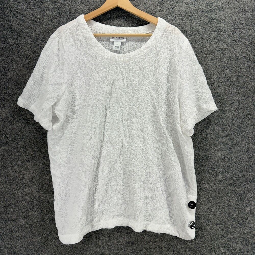 Peck&Peck T-Shirt Women XL White Short Sleeve Round Neck Rayon Casual Solid